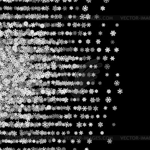 Snowfall with random snowflakes in dark - vector clipart
