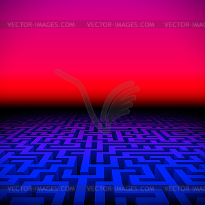 Ретро игровой заниженной талией неон пейзаж с лабиринтом - изображение в векторе