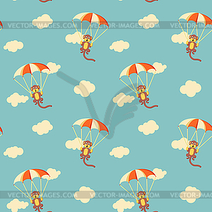 Pattern of monkeys with parachute - vector image