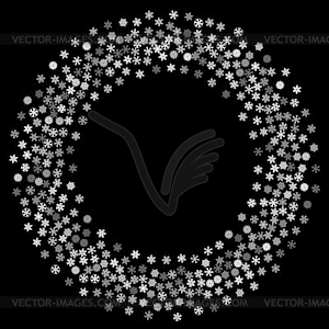 Snowfall with random snowflakes in dark - vector clip art