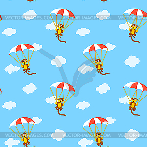 Pattern of monkeys with parachute - color vector clipart