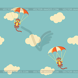 Pattern of monkeys with parachute - vector clip art