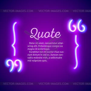 Retro neon glowing quote marks frame - vector image