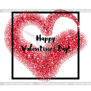 Glitter heart square frame for Valentines Day - vector image