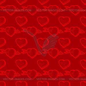 Valentines Day red seamless pattern with hearts - vector clipart