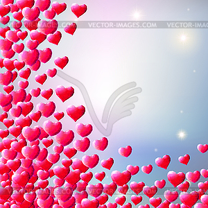 Valentines Day background with scattered gem hearts - vector image