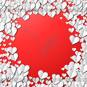 Valentines Day card with cut paper hearts - color vector clipart