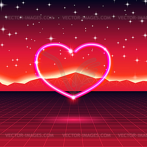 80s styled retro futuristic card with neon heart - vector clipart