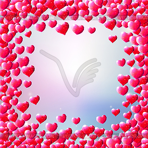Valentines Day background with scattered gem hearts - vector image