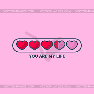 Valentine`s Day status bar with flat hearts - vector clip art