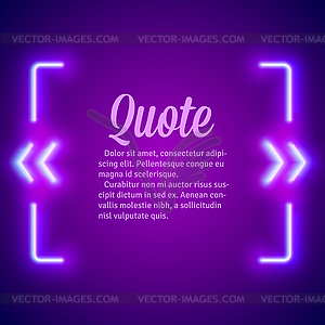 Retro neon glowing quote marks frame - vector image