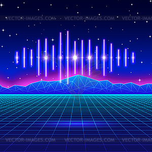 Ретро игровой неон фон с блестящей музыкальной волны - клипарт в векторе