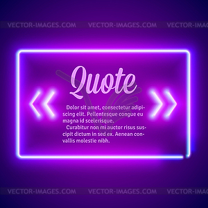 Retro neon glowing quote marks frame - vector image