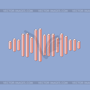 Flat isometric music wave icon made of peak lines - vector EPS clipart