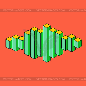 Flat isometric music wave icon made of peak lines - vector clipart