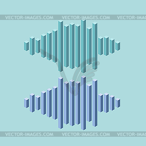 Flat isometric music wave icon made of peak lines - vector clipart