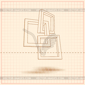 Three rectangular 3D frames blueprint - vector clip art