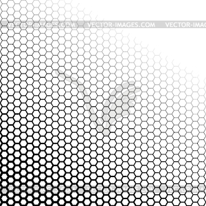 Background with gradient of black and white hexagons - vector EPS clipart