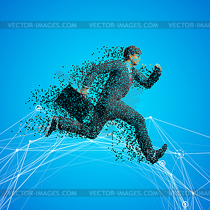 Running businessman with case made of scattered - vector clip art