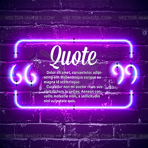 Retro neon glowing quote marks frame on wall - vector clip art