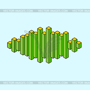 Flat isometric music wave icon made of peak lines - vector clipart