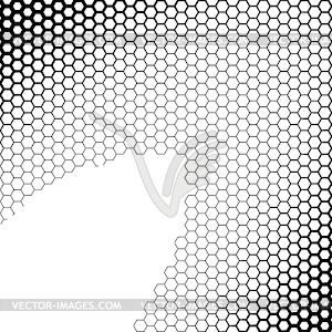 Background with gradient of black and white hexagons - vector clipart