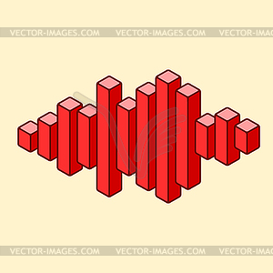 Flat isometric music wave icon made of peak lines - color vector clipart
