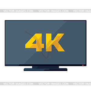 TV flat icon with golden 4k sign on screen - vector clip art