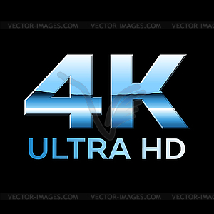 4k Ультра формат HD логотип с блестящими хромированными буквами - векторизованное изображение