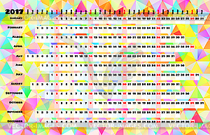 Линейный календарь 2017 - цветной векторный клипарт