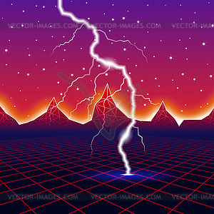 Neon new retro wave computer landscape with - vector clipart