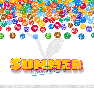 Vacation background with scattered summer icons - color vector clipart