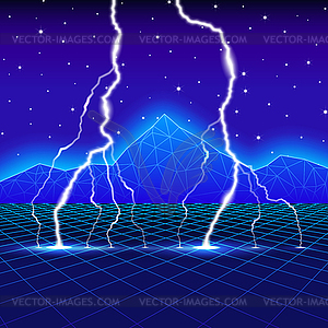 Neon new retro wave computer landscape with - vector clipart