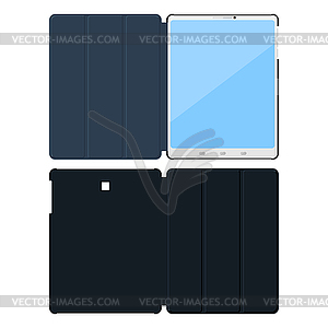 Flat tablet pc cases. Opened inside, outside - vector clipart