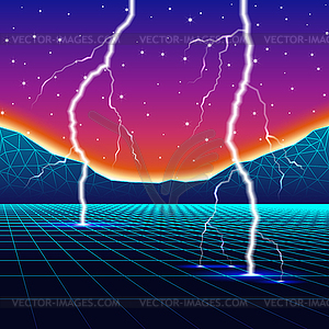 Neon new retro wave computer landscape with - vector image