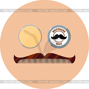 Mustache wax and hipster mustache shaped comb flat - vector image