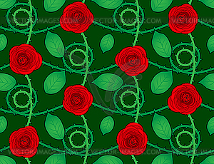 Rose red seamless pattern with leaves - vector clipart