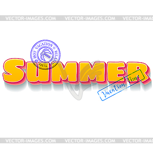 Summer vacation themed lettering with travel blue - vector clipart