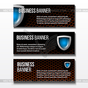 Set of three business banners with shield - vector clip art