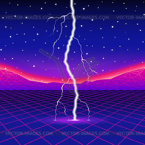 Neon new retro wave computer landscape with - vector clip art