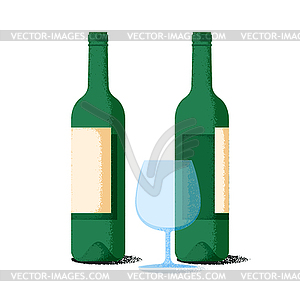 Wine bottles pair and glass set of flat icons with - vector clipart