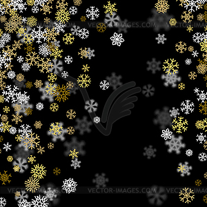 Snowfall background with golden snowflakes blurred - vector clipart