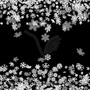 Snowfall background with snowflakes blurred in dark - vector image