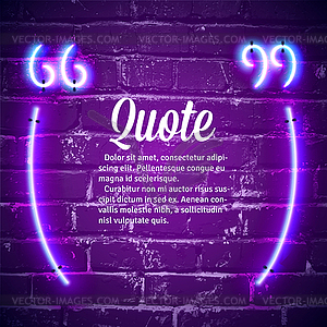 Retro neon glowing quote marks frame on wall - vector clip art