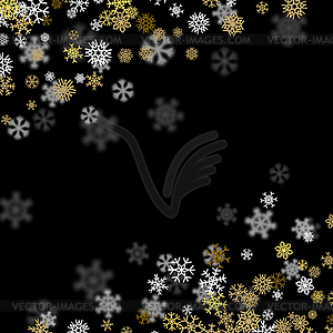 Snowfall background with golden snowflakes blurred - vector clipart