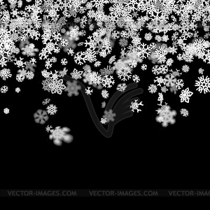 Snowfall background with snowflakes blurred in dark - vector clip art