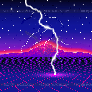 Neon new retro wave computer landscape with - vector image