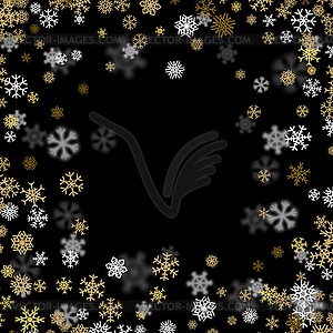 Снегопад фон с золотыми снежинками размытым - векторный клипарт / векторное изображение