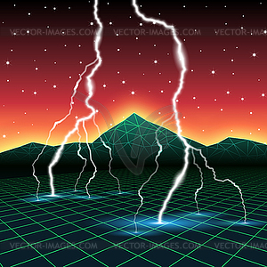 Neon new retro wave computer landscape with - vector clipart