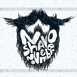 Beard silhouette with No Shave November lettering - vector clipart